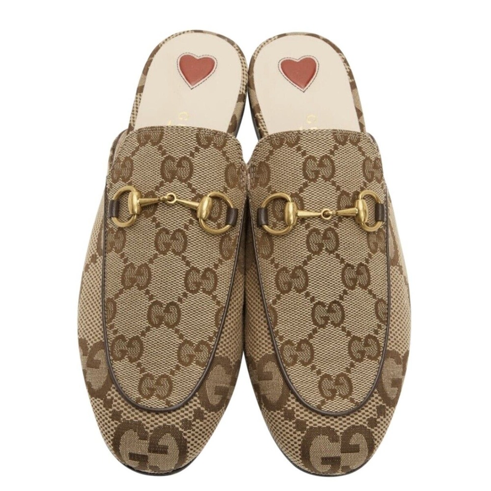 Gucci Princetown Horsebit Jumbo GG Flats Loafer Slip Sandal Mule Slides 37 - Picture 1 of 12